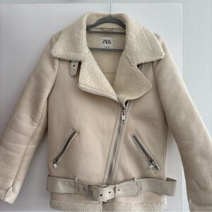 Zara Women Shearling Biker Jacket